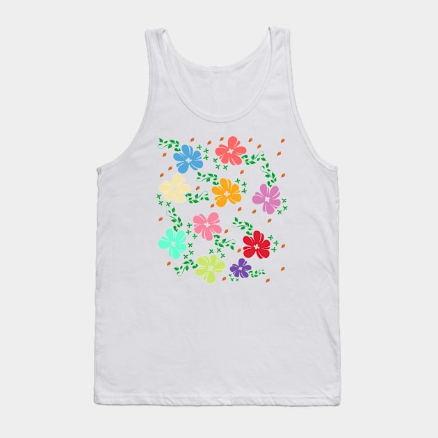 Floral Line Art Pattern Drawing Tank Top by Alex